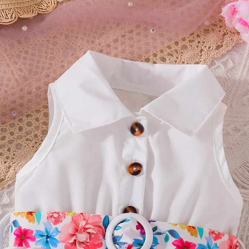 Dress For Kids 3-36 Months Korean Style  Sleeveless Cute Button Summer Floral Princess Formal Dresses Ootd For Newborn Baby Girl