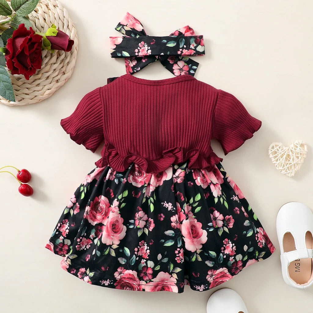 Dress For Kids 3-24 Months Korean Style Fashion Short Sleeve Cute Floral Princess Formal Dresses Ootd For Newborn Baby Girl