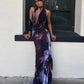 Sexy Purple Print Halter Bodycon Dress Summer Beach Outfits Elegant Sleeveless Club Party Dress