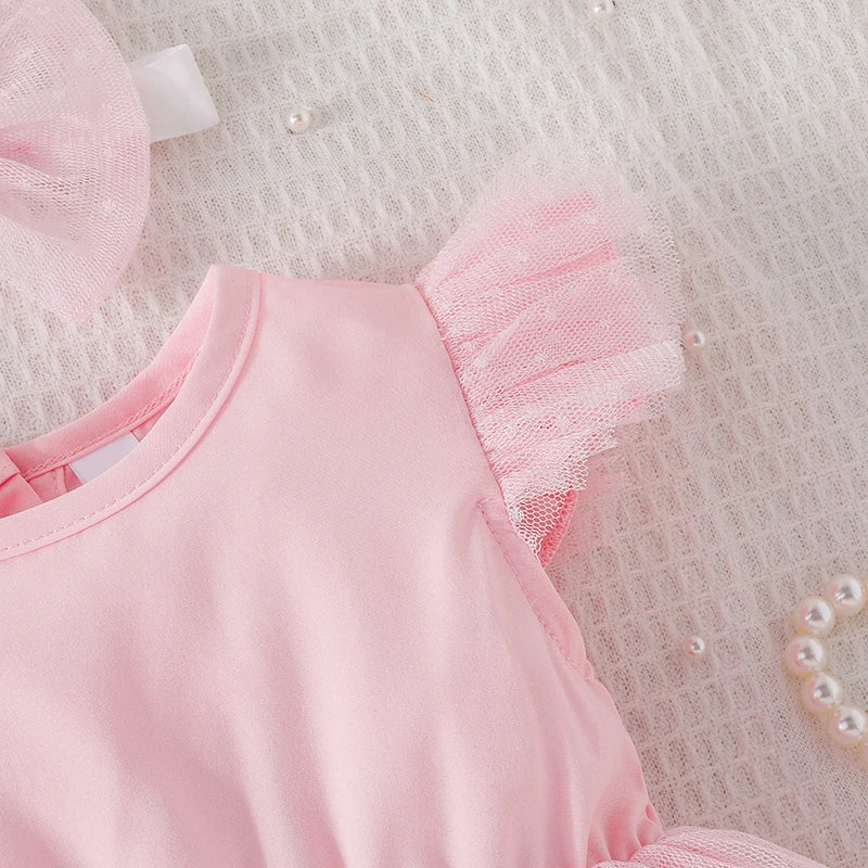 Dress For Kids Newborn 3 - 24 Months Birthday Fashion Fly Sleeve Cute Pink Tulle Princess Formal Dresses Ootd For Baby Girl