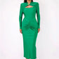 Long Sleeve Sexy Maxi Dress For Women Gown Autumn Winter New Metal Buckle Ruched Slit Long Dress Elegant