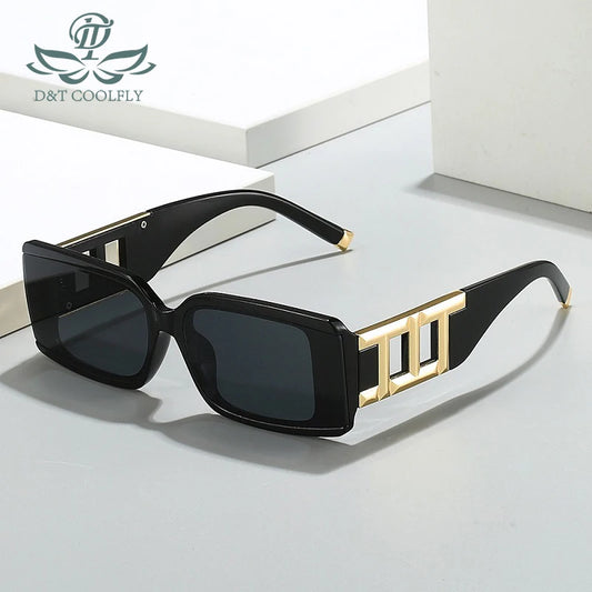 ZLY 2024 New Fashion Rectangle Sunglasses Women Men Leopard Black Style Golden Decoration Vintage Gradients Lens PC Frame UV400