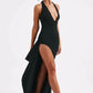 Deep V Neck Thigh High Split Maxi Dress Women Halter Sleeveless Backless
