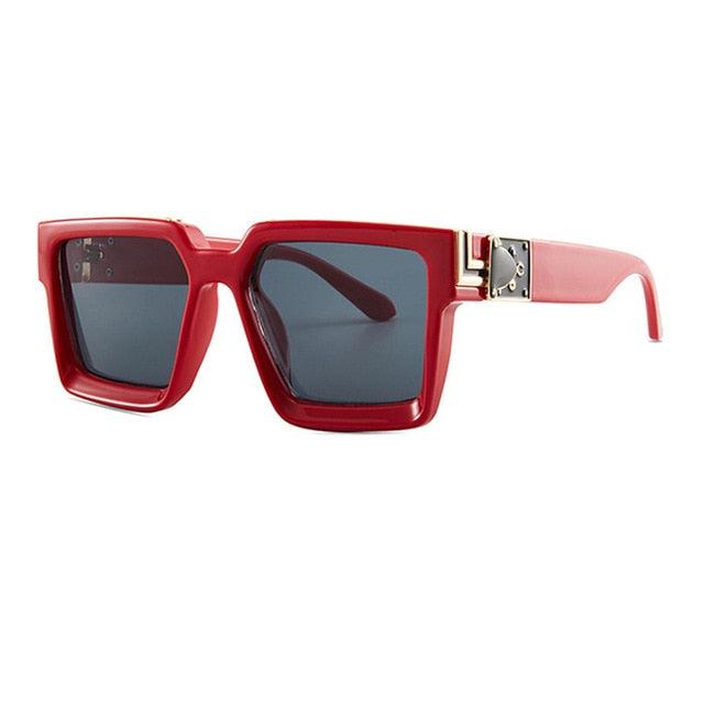 Oversize Square Sunglasses - Men's Flat Lens Designer Fashion Blue Mirror Shades (2U102)