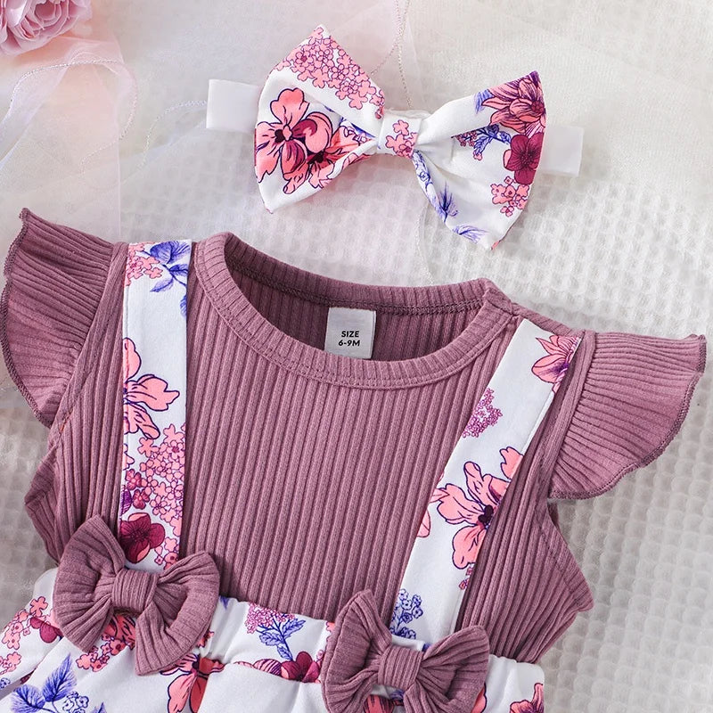 Dress For Kids Newborn 6-36 Months Birthday Purple Short Sleeve Cute Floral Princess Formal Dresses Ootd For Baby Girl