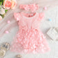 Set Dress For Kids 0-18 Months old Birthday Pink Butterfly Sleeve Tulle Princess Formal Dresses Ootd For Newborn Baby Girl