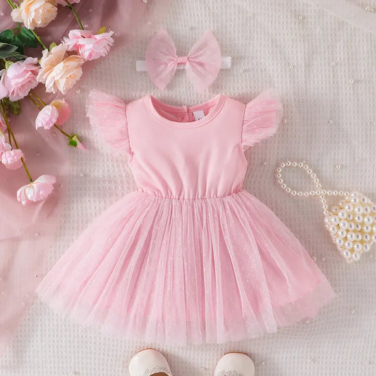 Dress For Kids Newborn 3 - 24 Months Birthday Fashion Fly Sleeve Cute Pink Tulle Princess Formal Dresses Ootd For Baby Girl