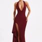 Deep V Neck Thigh High Split Maxi Dress Women Halter Sleeveless Backless