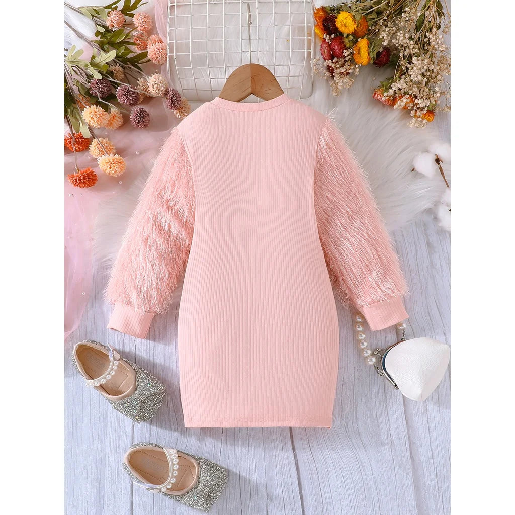 Dress For Kids 4-7 Years old Birthday Fashion Plush Warm Sleeve Princess Formal Winter Dresses Ootd For Baby Girl