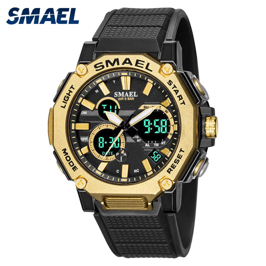 Quartz Watches Sports SMAEL Brand Male Clock Alarm 50M Waterproof Stopwatch LED Back Light Wristwatches 8047 Men Watch Sport