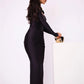 Long Sleeve Sexy Maxi Dress For Women Gown Autumn Winter New Metal Buckle Ruched Slit Long Dress Elegant