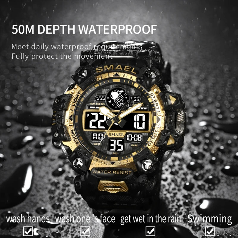 SMAEL Brand Men Sports Watches 50m Waterproof Digital Clock New Men Military Watch Army  8078 Led Quartz Watch Men Wristwatches