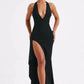 Deep V Neck Thigh High Split Maxi Dress Women Halter Sleeveless Backless