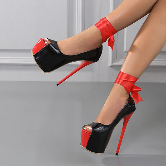 Spring Autumn Red Ankle Strap Platform Women Pumps Sexy Peep Toe Slingback High Heels Stiletto Fashion Runway Pole Dance Shoes