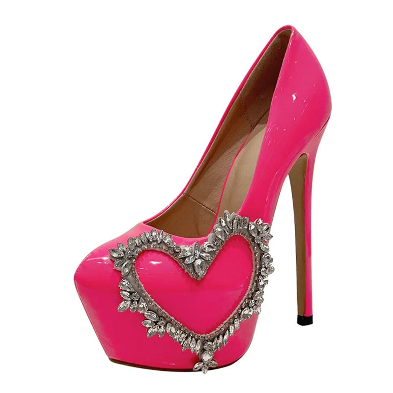 Liyke Runway Style Pink High Heels Women Pumps Spring Autumn Fashion Round Toe Crystal Platform Stiletto Wedding Stripper Shoes