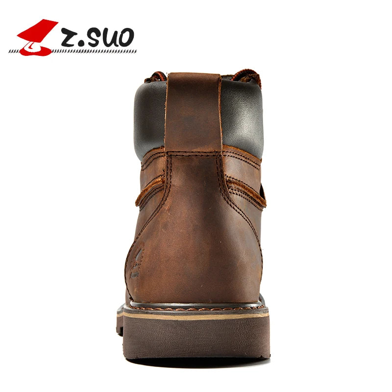 Men Genuine Leather Motorcycle Boots - Stylish Mid Top Hiking Classic Outdoor Shoes (1U13)(1U16)(MSB4)