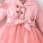 Dress For Kids 9 Months - 5 Years old Long Sleeve Solid color Cute Tulle Button Princess Formal Dresses with Belt For Baby Girl
