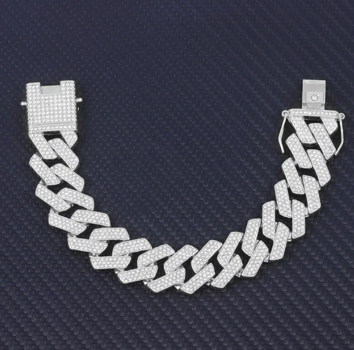 Charm Sand Blast Bracelet Cuban Chain - Men Bling 8.5'' Bracelets Fashion Jewelry (MJ3)(F83) (1)