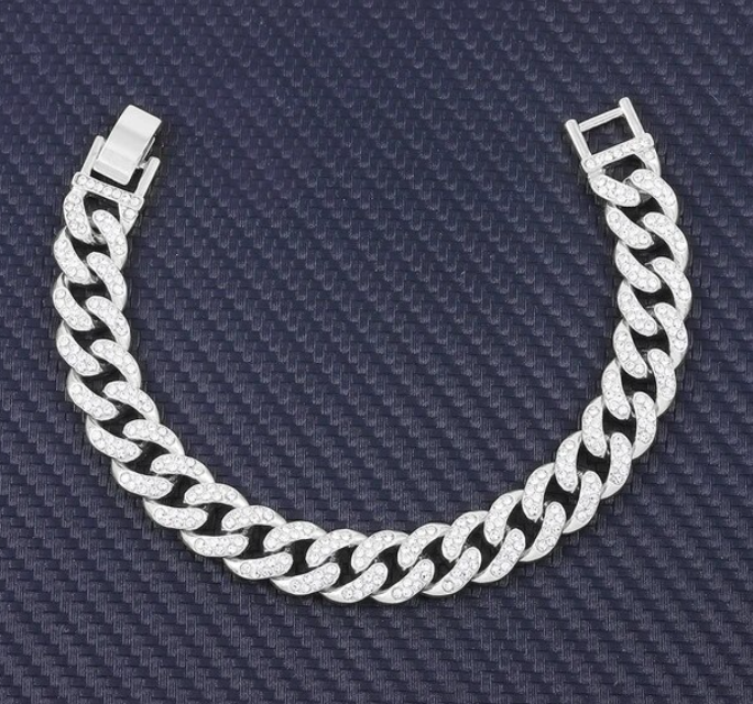 Charm Sand Blast Bracelet Cuban Chain - Men Bling 8.5'' Bracelets Fashion Jewelry (MJ3)(F83)2