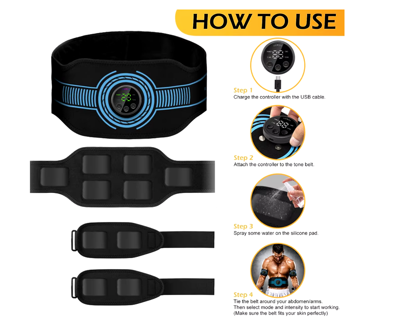 Revolutionary Rechargeable Abs Muscle Trainer; A comfortable Fat Burning Device.