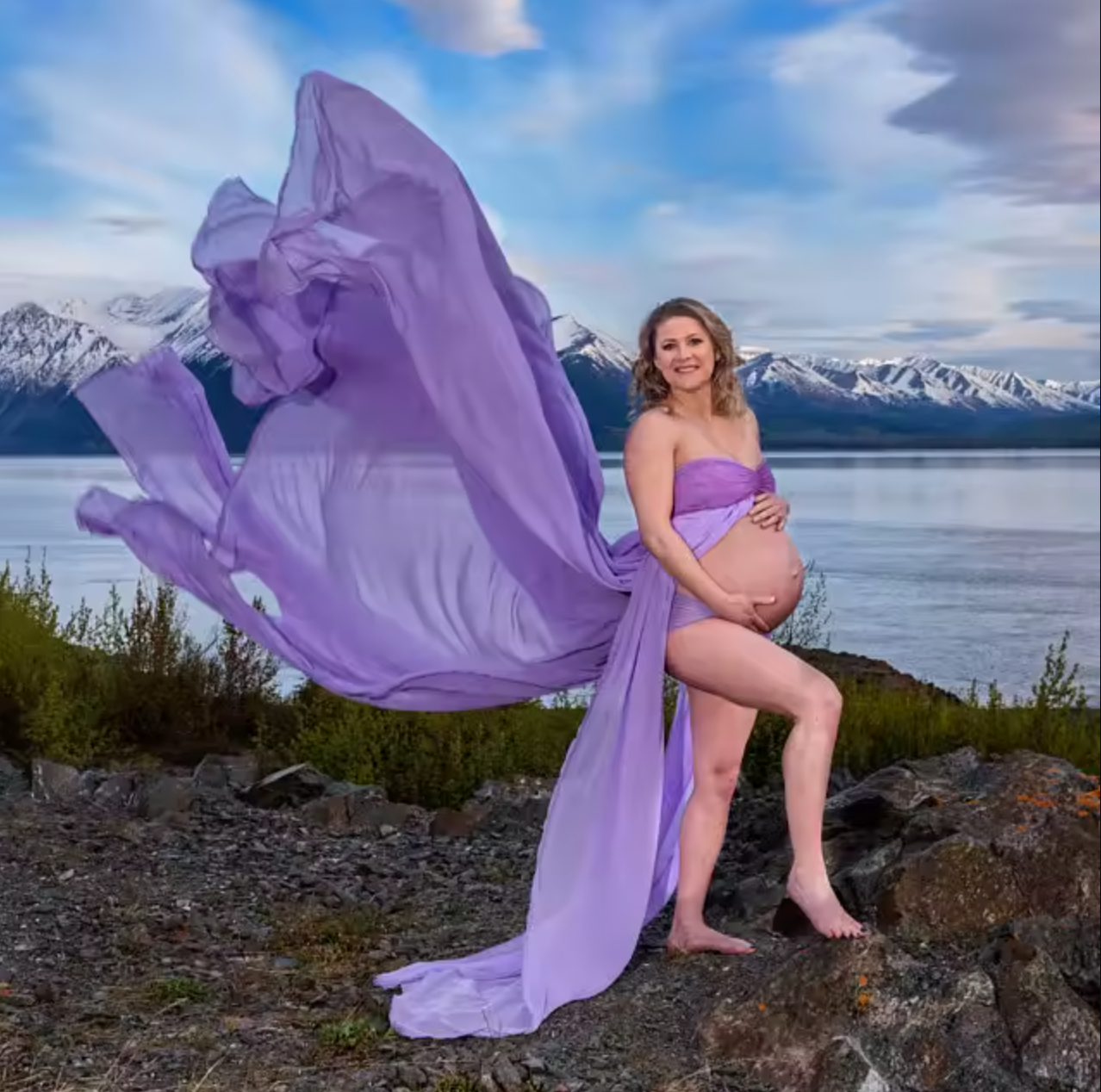 Gorgeous Lace Chiffon Maternity Dress - Photography Props Off Shoulder