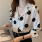 Gorgeous Casual Beige Black Blouse Women Polka Dot Puff  Elegant Lapel Button-up Blouse Long Sleeve Summer Tops Vintage Casual Female Clothing 2u19