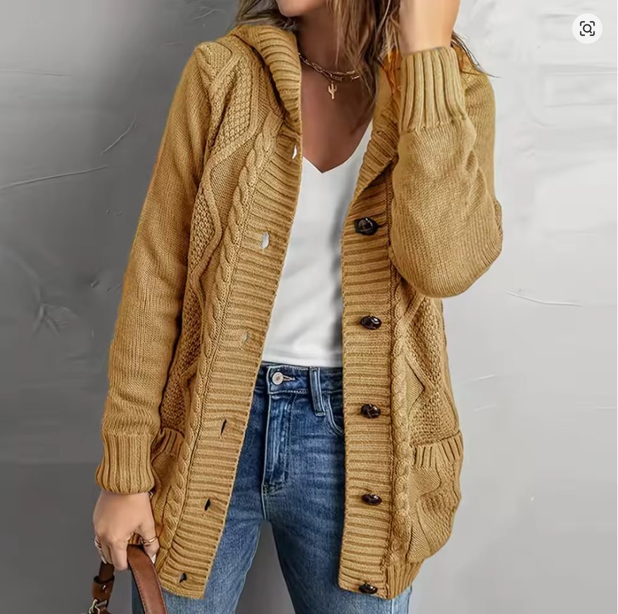 Button Front Hooded Cardigan with Pockets