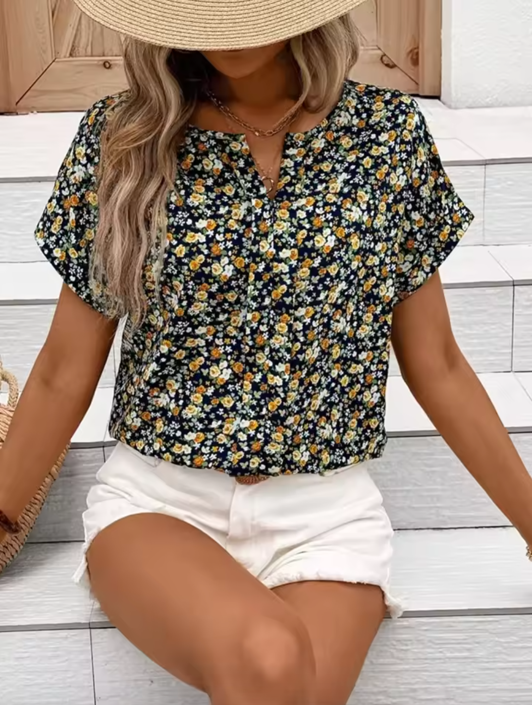 Floral Notched Neck Blouse