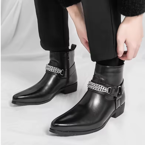 Men's Cap Toe Ankle Lace-up Dress Motorcycle Boots - Leather Zipper Booties (MSB2)(MSF6)(MSB3)(MSB5)(MSC1)(F13)