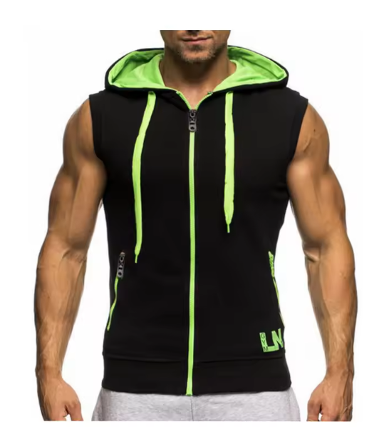 Cotton Hooded Sweatshirt - Gym Tank Tops - Casual Sleeveless Hoodie Vest Coat (TM7)(TM5)