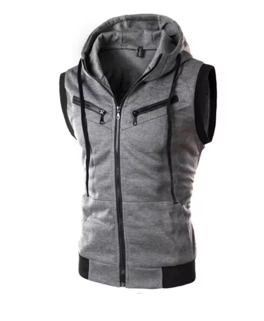Cotton Hooded Sweatshirt - Gym Tank Tops - Casual Sleeveless Hoodie Vest Coat (TM7)(TM5)