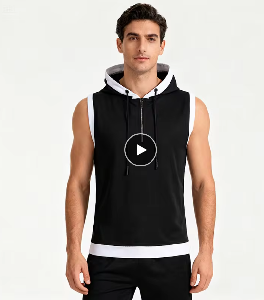 Cotton Hooded Sweatshirt - Gym Tank Tops - Casual Sleeveless Hoodie Vest Coat (TM7)(TM5)