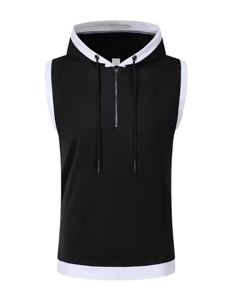 Cotton Hooded Sweatshirt - Gym Tank Tops - Casual Sleeveless Hoodie Vest Coat (TM7)(TM5)