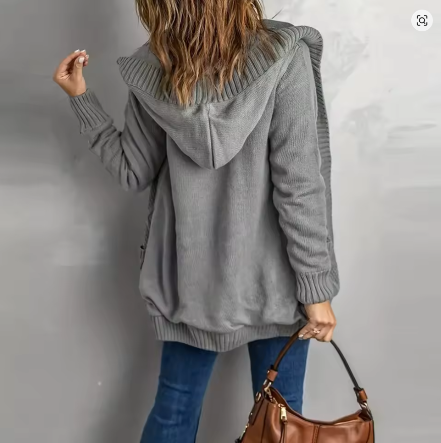 Button Front Hooded Cardigan with Pockets