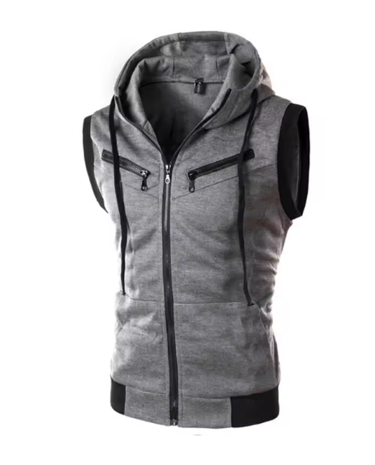 Cotton Hooded Sweatshirt - Gym Tank Tops - Casual Sleeveless Hoodie Vest Coat (TM7)(TM5)