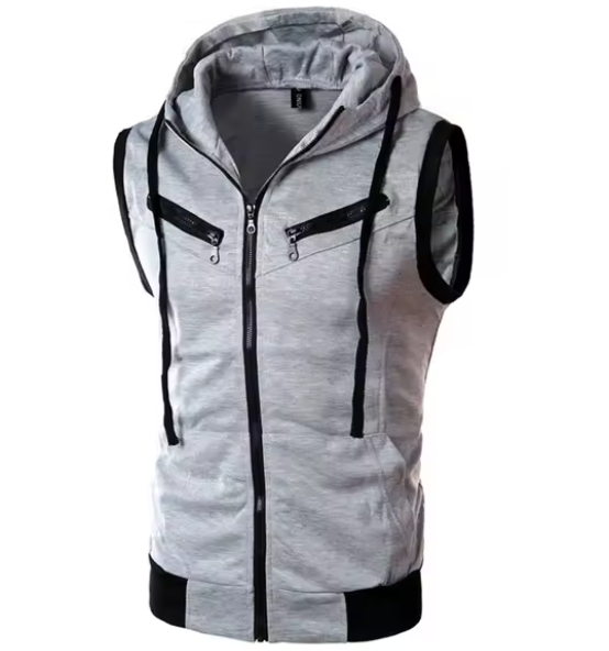 Cotton Hooded Sweatshirt - Gym Tank Tops - Casual Sleeveless Hoodie Vest Coat (TM7)(TM5)