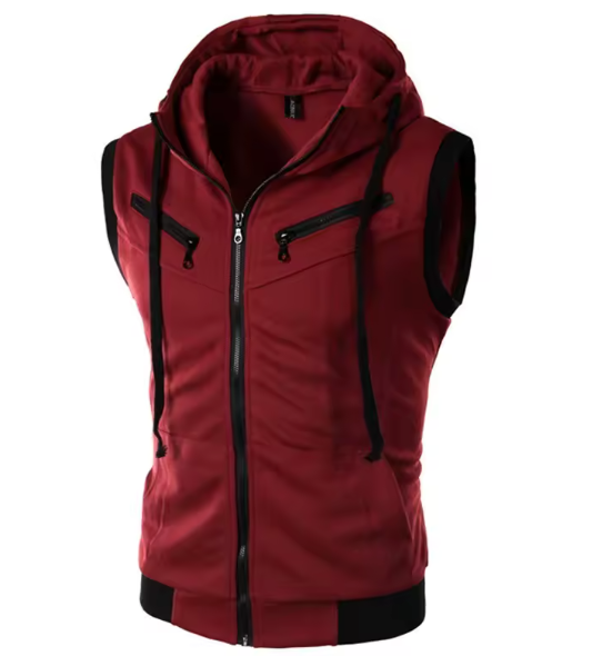 Cotton Hooded Sweatshirt - Gym Tank Tops - Casual Sleeveless Hoodie Vest Coat (TM7)(TM5)
