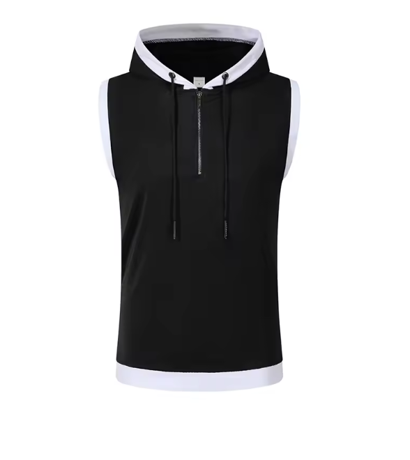 Cotton Hooded Sweatshirt - Gym Tank Tops - Casual Sleeveless Hoodie Vest Coat (TM7)(TM5)