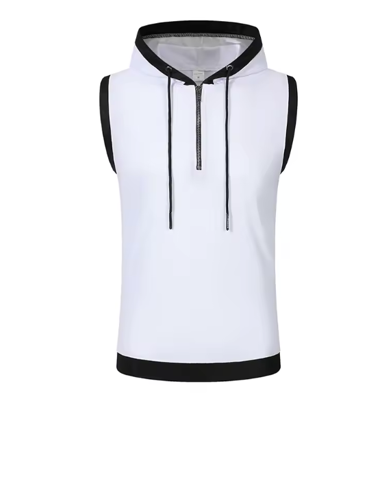 Cotton Hooded Sweatshirt - Gym Tank Tops - Casual Sleeveless Hoodie Vest Coat (TM7)(TM5)
