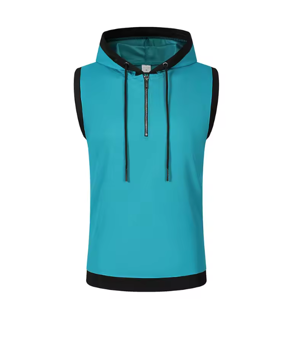 Cotton Hooded Sweatshirt - Gym Tank Tops - Casual Sleeveless Hoodie Vest Coat (TM7)(TM5)