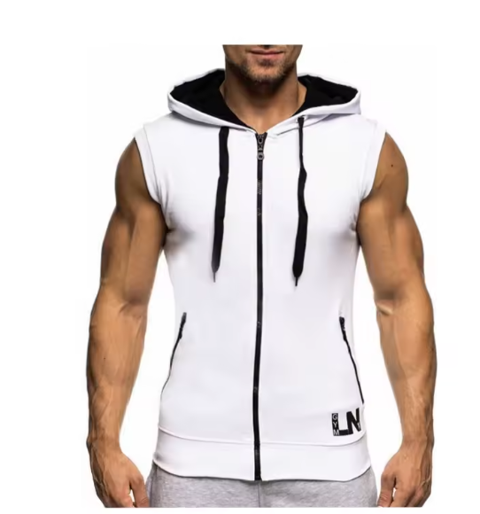 Cotton Hooded Sweatshirt - Gym Tank Tops - Casual Sleeveless Hoodie Vest Coat (TM7)(TM5)