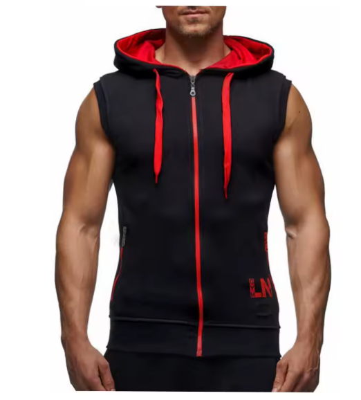 Cotton Hooded Sweatshirt - Gym Tank Tops - Casual Sleeveless Hoodie Vest Coat (TM7)(TM5)