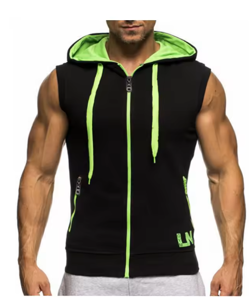 Cotton Hooded Sweatshirt - Gym Tank Tops - Casual Sleeveless Hoodie Vest Coat (TM7)(TM5)