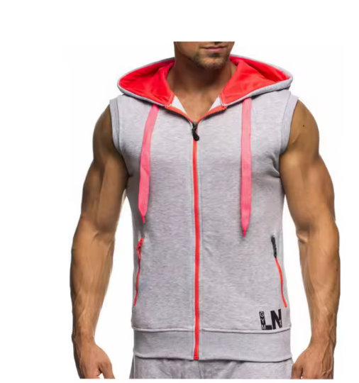 Cotton Hooded Sweatshirt - Gym Tank Tops - Casual Sleeveless Hoodie Vest Coat (TM7)(TM5)
