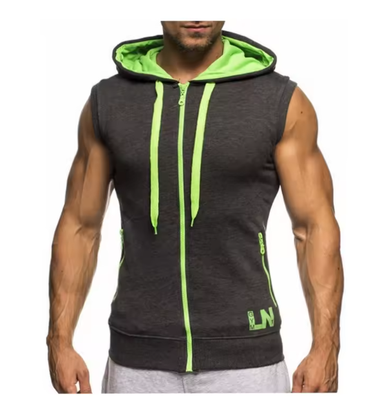 Cotton Hooded Sweatshirt - Gym Tank Tops - Casual Sleeveless Hoodie Vest Coat (TM7)(TM5)