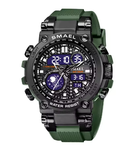Men Watches 2019 Luxury Brand Smael Digital Wristwatches Men Clock Army Green Waterproof Dual Time 8014 Sport Watches Military