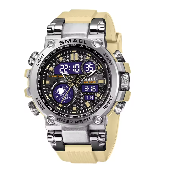Men Watches 2019 Luxury Brand Smael Digital Wristwatches Men Clock Army Green Waterproof Dual Time 8014 Sport Watches Military