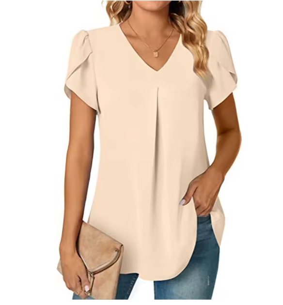 V-Neck Flutter Sleeve Blouse