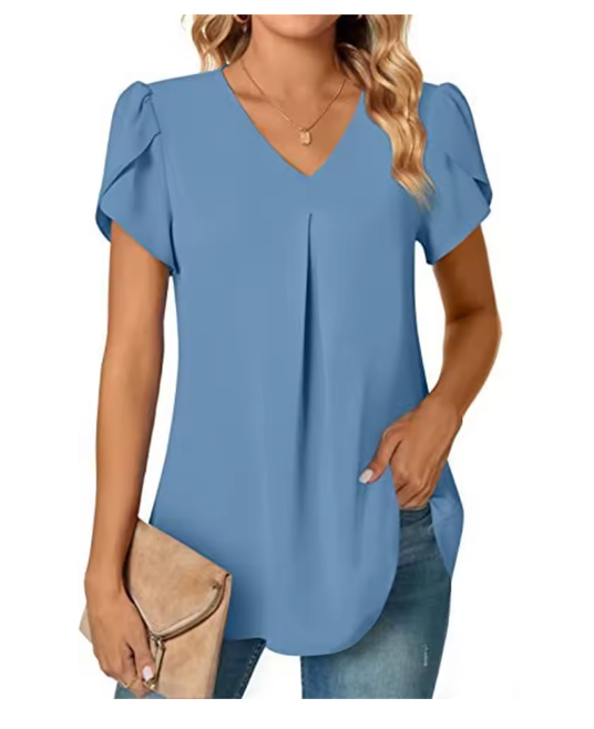 V-Neck Flutter Sleeve Blouse