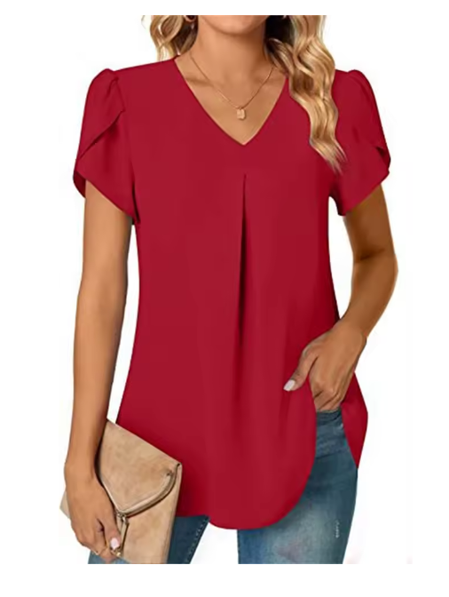 V-Neck Flutter Sleeve Blouse